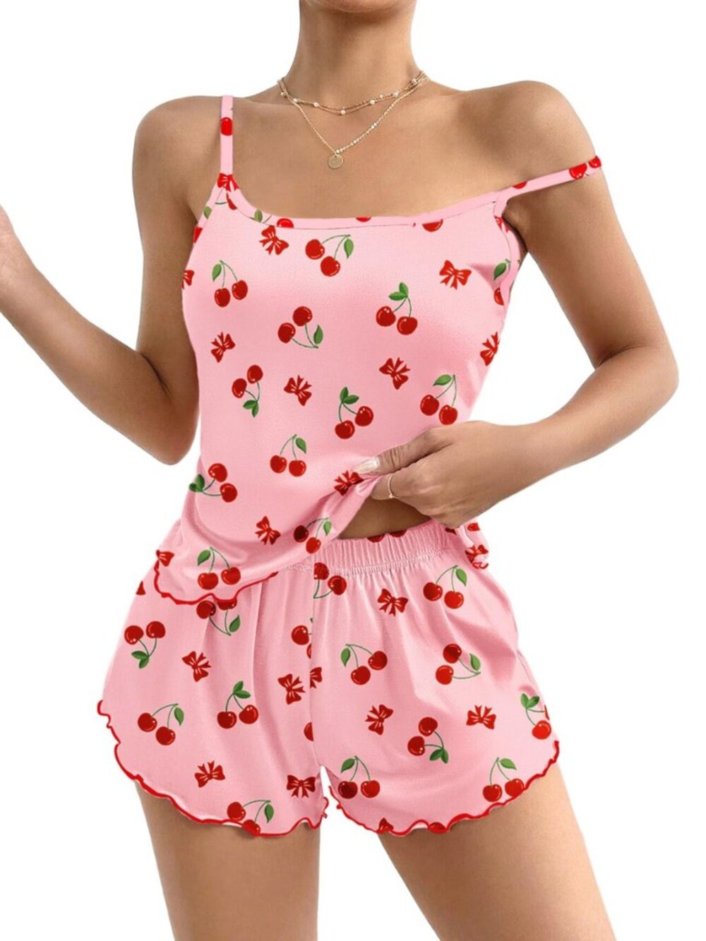 Womens Cami Pajama Set Cute Printed Camisole Shorts Sleepwear